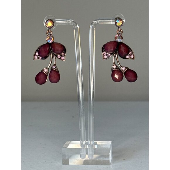 Vintage red‎ purple crystals dangle pierced earrings OS - Picture 3 of 8